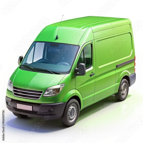 Standard scale green delivery van on a white background showcasing design features. Generative AI