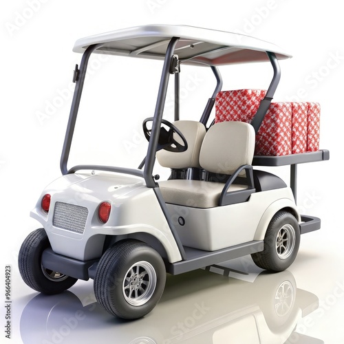 Golf cart with poker cards parked on a sunny day at the golf course. Generative AI