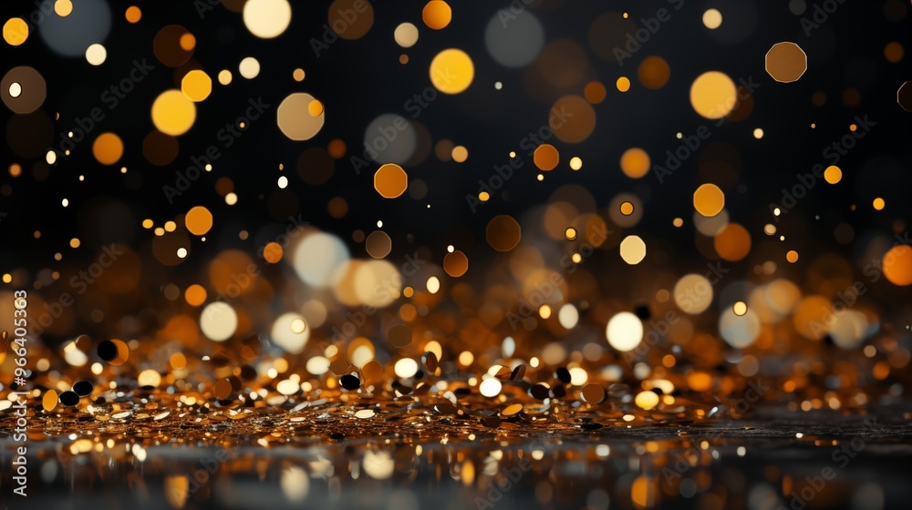 gold confetti with small yellow circles on a black background. gold confetti with small yellow circles on a black background.