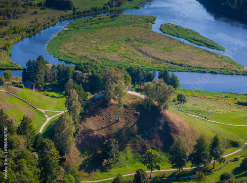 Merkine mound on the bank of Nemunas and Merkys river in Lithuania. Symbol of Dainava region photo