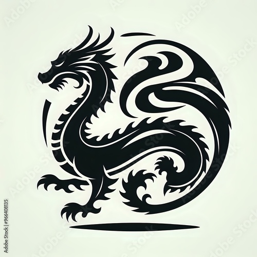 Wallpaper Mural Black and white vector illustration of a wild  dragon head, with a striped feline tattoo Torontodigital.ca