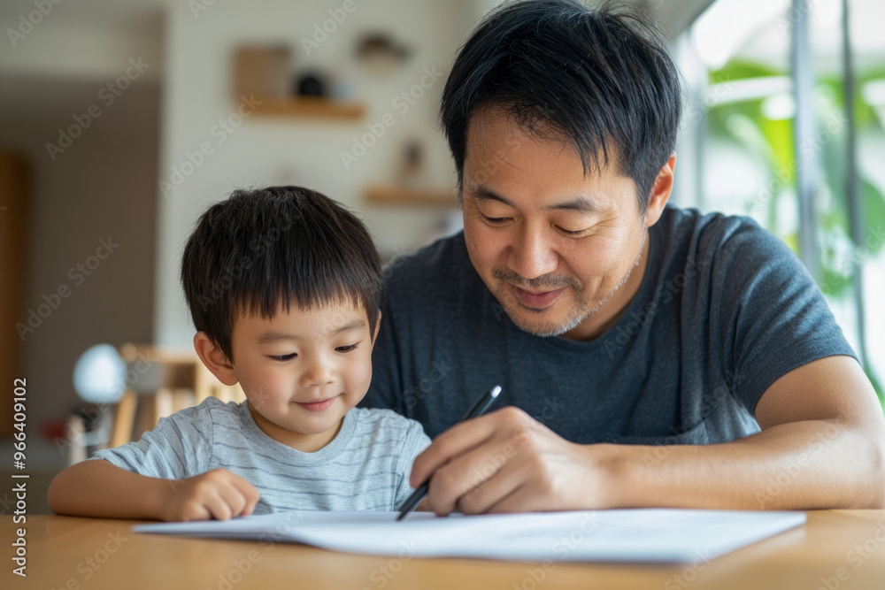 Father and Son Bonding While Learning Together at Home Father and Son Bonding While Learning Together at Home