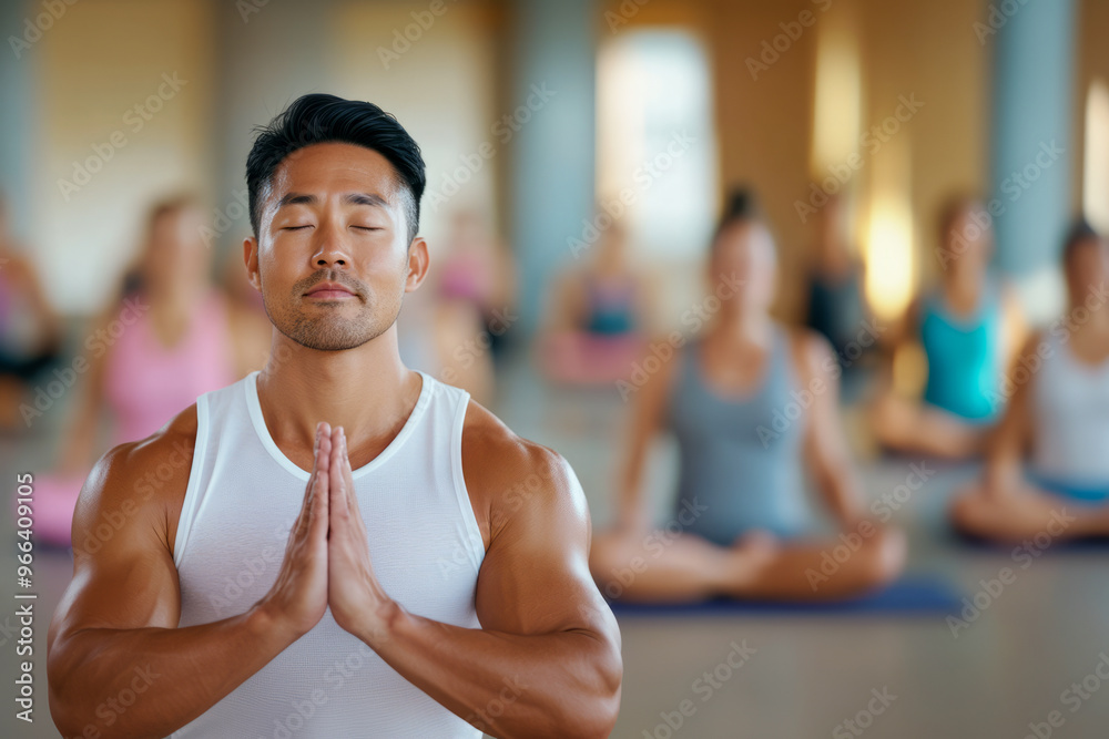 Fototapeta premium Man Meditating in Yoga Class with Focused Expression
