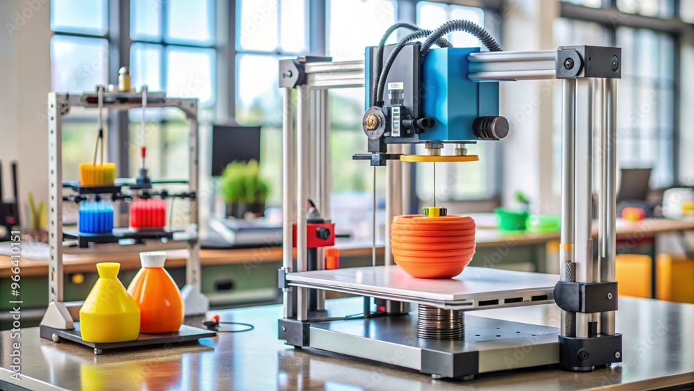 3D Printer Creating Complex Designs in a Workshop, Ideal for Technology and Innovation Projects 3D Printer Creating Complex Designs in a Workshop, Ideal for Technology and Innovation Projects
