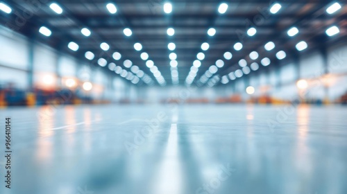 Empty Warehouse Interior with Blurry Lights