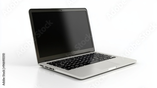 Silver Laptop with Black Screen on White Background