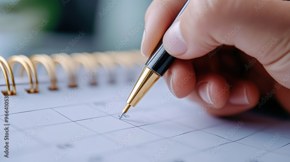 A person writing on a calendar with their pen, AI A person writing on a calendar with their pen, AI