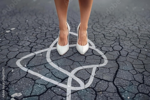 Businesswoman shoes standing 9n asphalt road will very complicated messy Line. Find solution, figure out the way out and Business ways concept . Lady of Business Businesswoman shoes standing 9n asphal photo