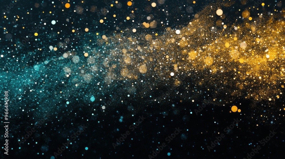 Scattered gradient teal to mustard particles against a dark backdrop create a bold, retro-inspired design element Scattered gradient teal to mustard particles against a dark backdrop create a bold, retro-inspired design element