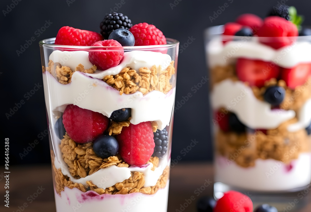 Berry parfait with fruits in a glass Berry parfait with fruits in a glass