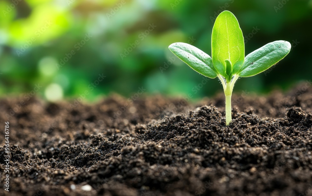 A young green seedling emerges from dark soil, symbolizing growth and renewal in a natural environment. A young green seedling emerges from dark soil, symbolizing growth and renewal in a natural environment.