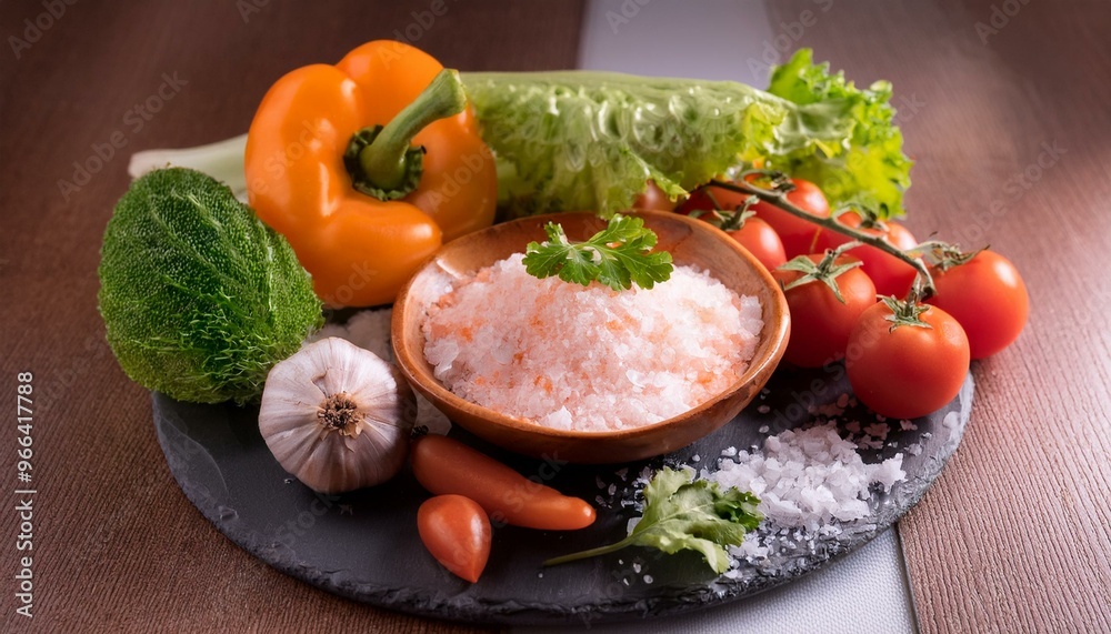 Himalayan pink salt in wooden bowl, Healthy food ingredient. ai generated Himalayan pink salt in wooden bowl, Healthy food ingredient. ai generated