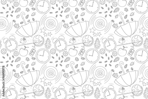 Intricate back-to-school themed coloring page with autumn elements. Ideal for childrens educational and creative activities.
