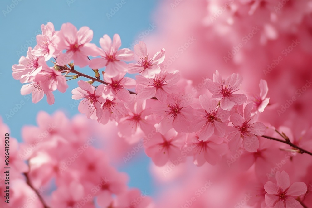 Delicate Pink Cherry Blossoms Against a Blue Sky Delicate Pink Cherry Blossoms Against a Blue Sky