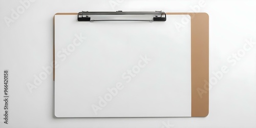 Top view. Horizontal black clipboard with blank white paper. Minimalism. Isolated on pure white. AI generated
