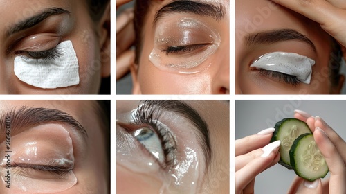 A woman's eyes are shown in different stages of makeup application