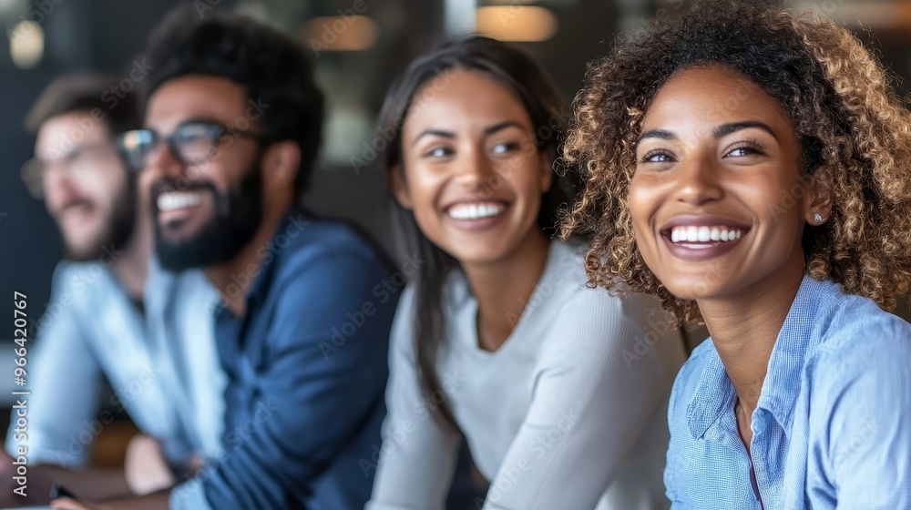 A diverse group of smiling individuals engaged in a friendly conversation or meeting. A diverse group of smiling individuals engaged in a friendly conversation or meeting.