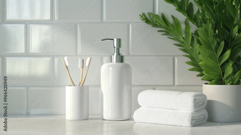 Fototapeta premium Bathroom Essentials with a Touch of Green