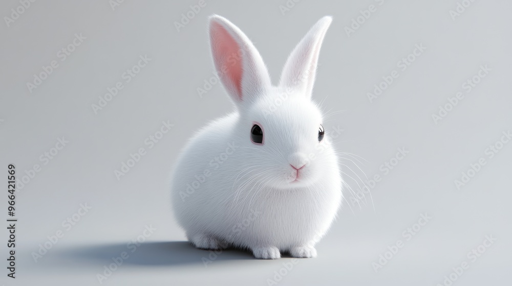 Adorable White Rabbit Sitting on a Light Grey Background Adorable White Rabbit Sitting on a Light Grey Background