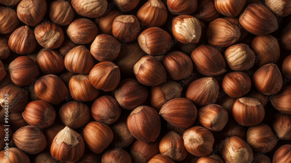 Close-up view of fresh hazelnuts. The background features more hazelnuts. Close-up view of fresh hazelnuts. The background features more hazelnuts.