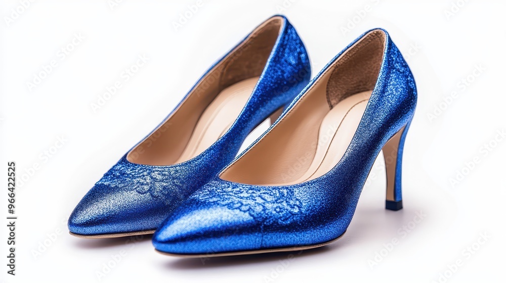 Blue Glitter High Heels on White Background Blue Glitter High Heels on White Background