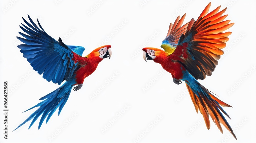 Two Colorful Macaws in Flight Two Colorful Macaws in Flight