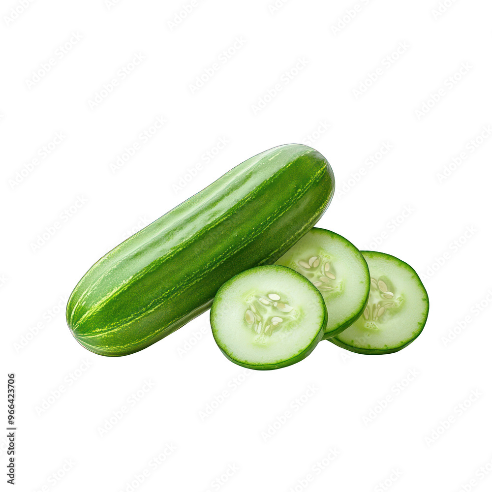 Fresh and crunchy cucumber with sliced pieces, perfect for salads, garnishes, or healthy snacks. transparent background Fresh and crunchy cucumber with sliced pieces, perfect for salads, garnishes, or healthy snacks. transparent background