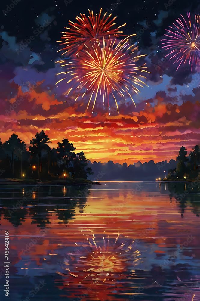 Vibrant Fireworks Display with Radiant Bursts of Red, Blue, and Gold Streaks Against Night Sky – Dazzling Explosions and Intricate Patterns Evoking Awe, Wonder, and Celebration Magic
Vibrant Fireworks Display with Radiant Bursts of Red, Blue, and Gold Streaks Against Night Sky – Dazzling Explosions and Intricate Patterns Evoking Awe, Wonder, and Celebration Magic