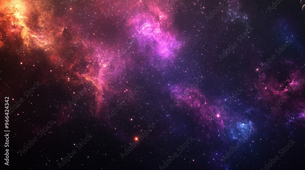Fototapeta premium A vibrant depiction of a cosmic scene featuring colorful nebulae and stars, evoking a sense of wonder about the universe.