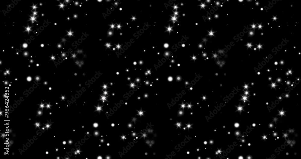 Sparkling stars, twinkling bright particles. Seamless loop blinking lights on transparent background with alpha channel