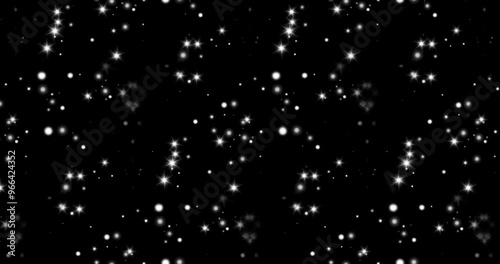 Sparkling stars, twinkling bright particles. Seamless loop blinking lights on transparent background with alpha channel
