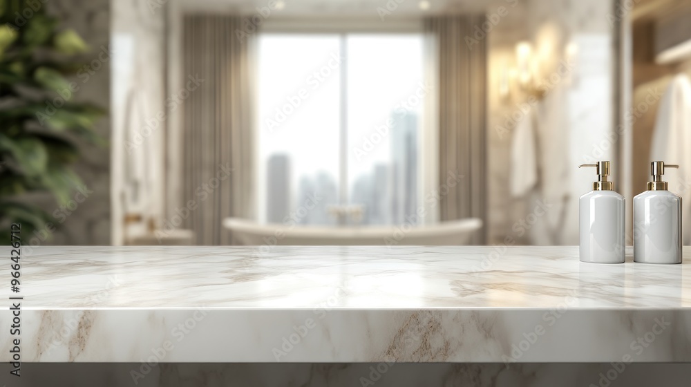 Marble Countertop with Bathroom Background Marble Countertop with Bathroom Background