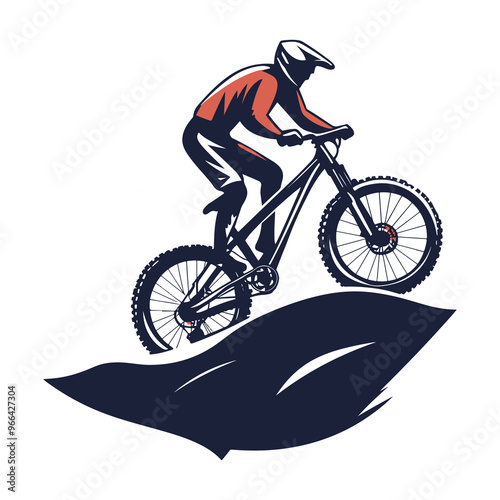 Minimalist mountain bike (MTB) logo featuring a bold bike silhouette against rugged terrain. Ideal for outdoor adventure and cycling brands, with earthy tones for a dynamic and professional look photo