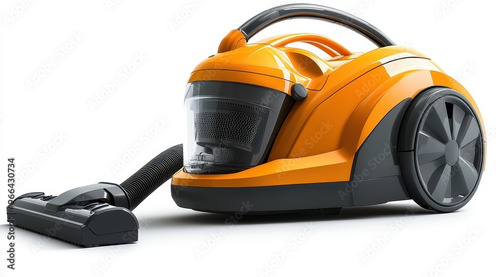 Fototapeta premium Orange and Black Vacuum Cleaner with Transparent Dustbin