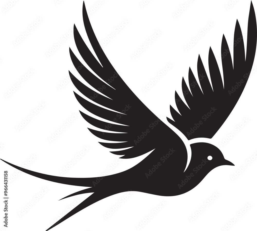 Obraz premium Realistic Flying Bird Silhouette – Black and White Illustration EPS 10