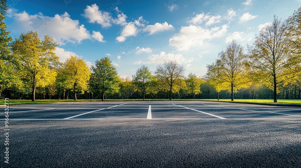Fototapeta premium Empty Parking Lot with Trees