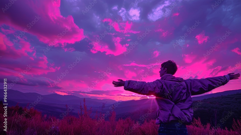Jesus christ embracing humanity a symbol of salvation against a stunning sunset landscape Jesus christ embracing humanity a symbol of salvation against a stunning sunset landscape
