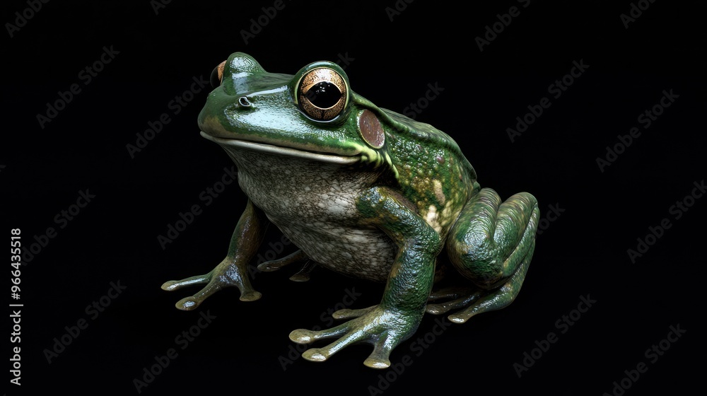 Obraz premium Green Frog on Black Background