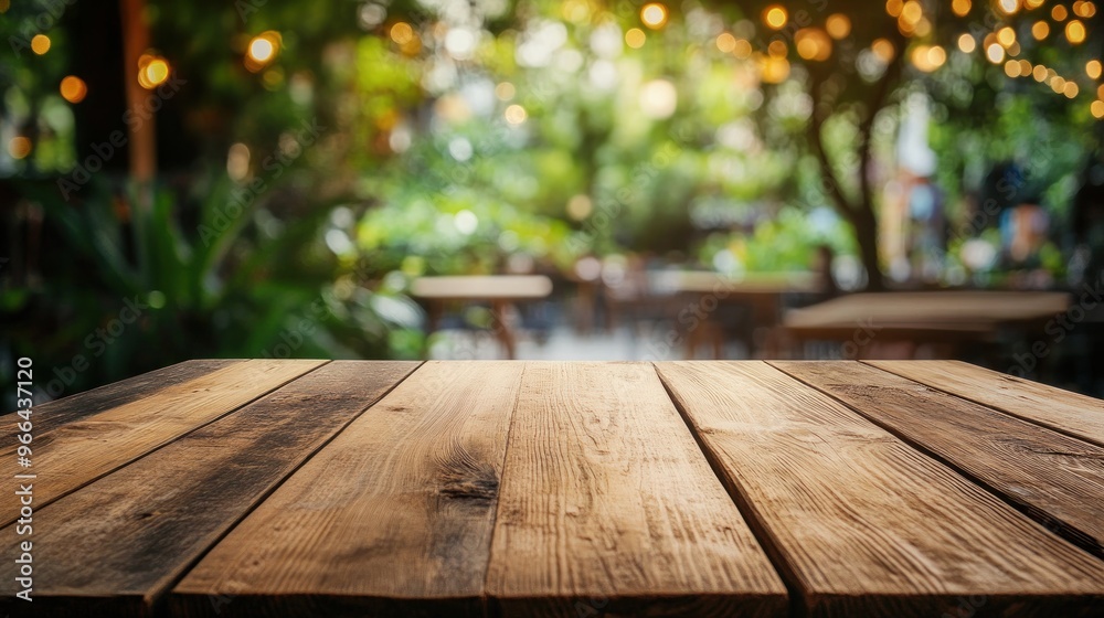 Wooden Table with Blurred Background of a Cafe