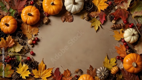 Fall Wooden Frame with Thanksgiving typography lettering, Background Concept