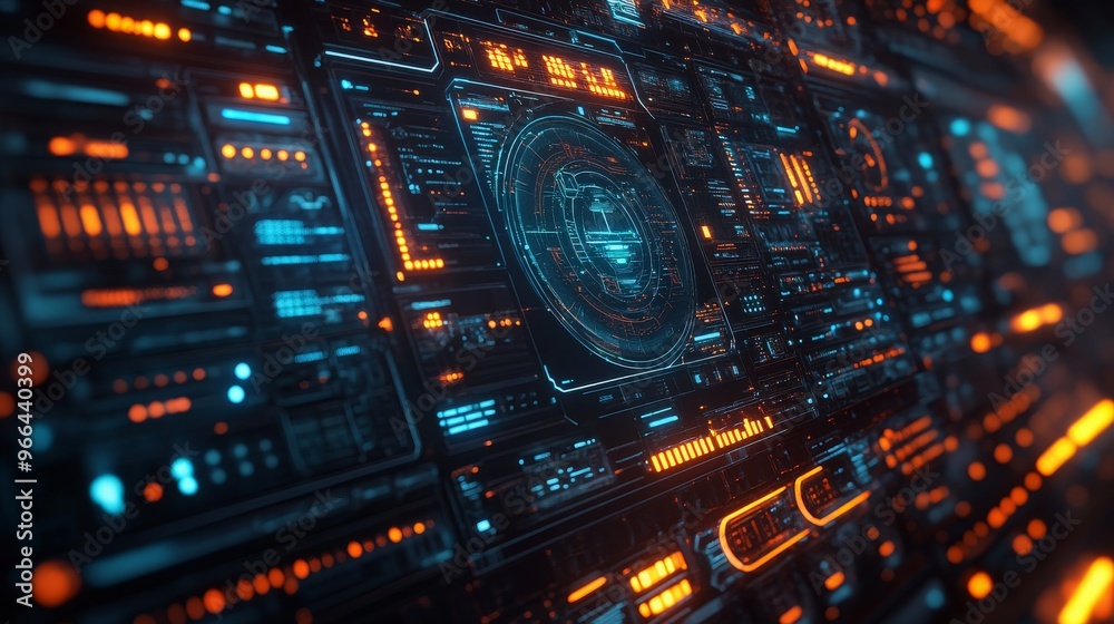 Fototapeta premium Advanced firewall system actively blocking cyber threats in a high-tech digital environment