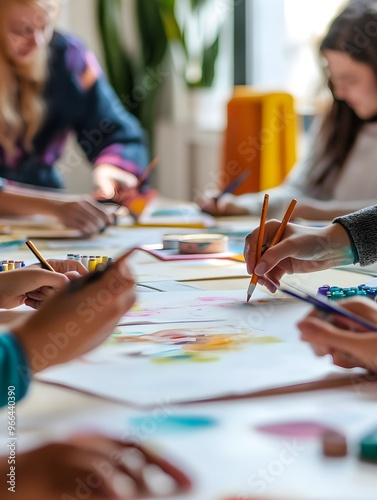 Art Therapy Session - A group of people participating in an art therapy session with various art supplies