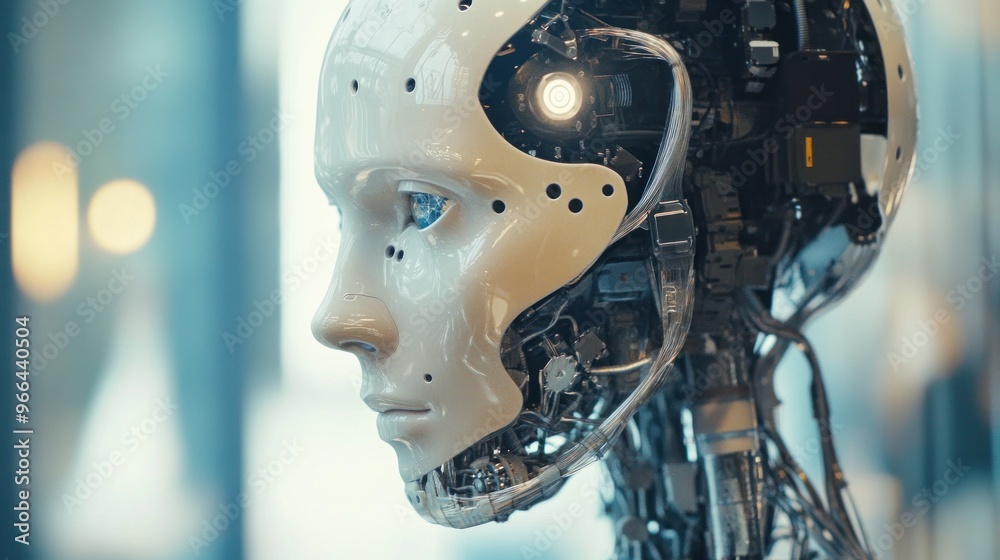 Humanoid Robot Head Close-Up Humanoid Robot Head Close-Up