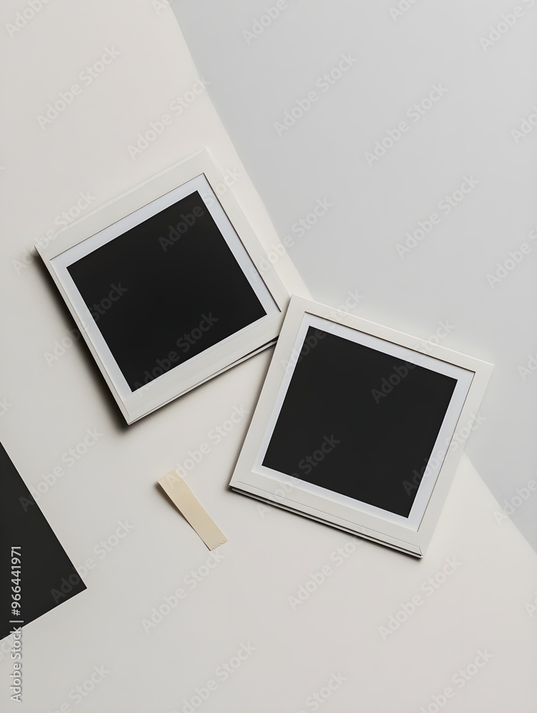Blank Two Polaroid Photo Frame Mockup with Tape on a Wall isolated with white highlights Blank Two Polaroid Photo Frame Mockup with Tape on a Wall isolated with white highlights