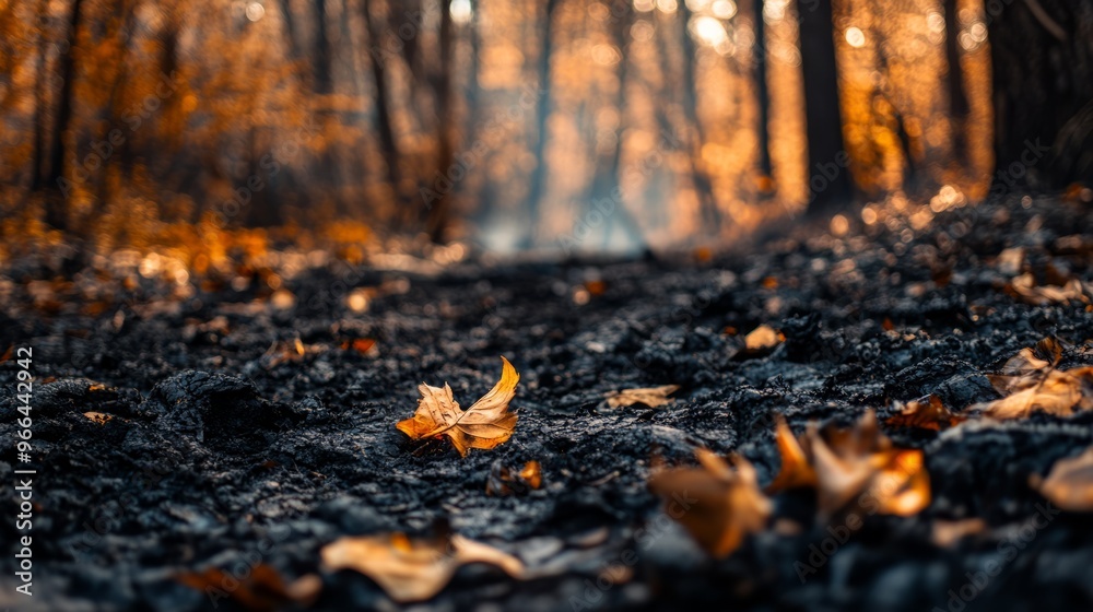 Closeup of burnt black forest floor after bush fire Closeup of burnt black forest floor after bush fire