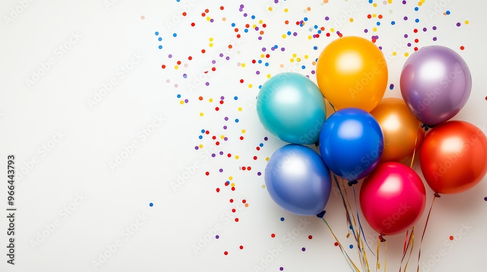 Colorful balloons and confetti create a festive atmosphere for a celebration in the air Colorful balloons and confetti create a festive atmosphere for a celebration in the air