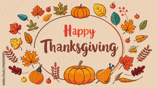 Harvest frame with pumpkins and fall leaves in background copy space for thanksgiving text
