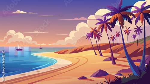 Sea cost beach with palm trees