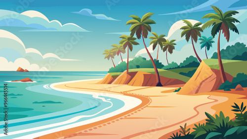 Sea cost beach with palm trees