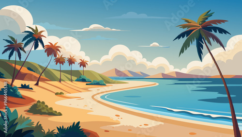 Sea cost beach with palm trees